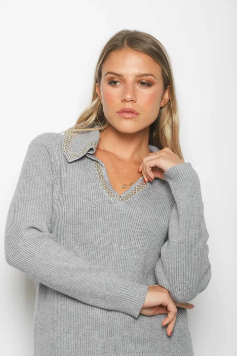 Sweater BONJOUR Tipo Chomba C/ Tachas en Cuello GUL652