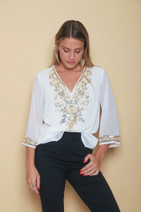 Camisola Buzios Gasa Lentejuelas GU4018