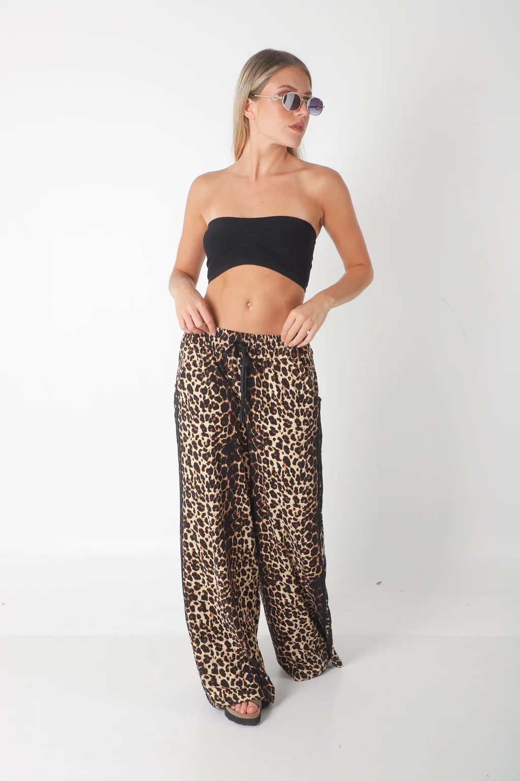Pantalon Leopard Print Modal con Tiras