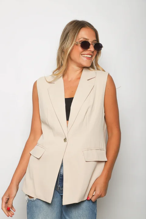 Chaleco LARGO ZEK Sastrero Forrado con Boton Brillo GUP33022