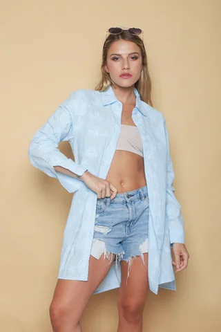 Camisa CANELA Larga de Broderie Flores Bordadas GU5205 - Vista 1