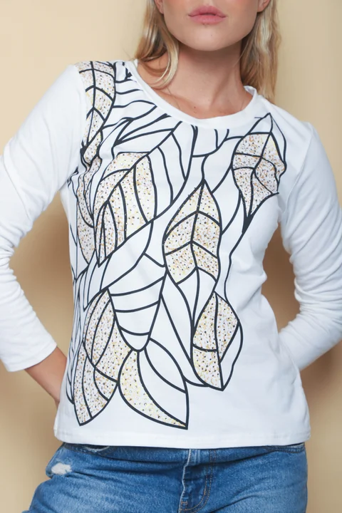 Remera HOJAS con Strass GU70047
