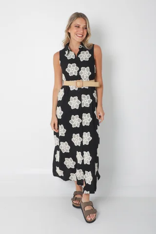 Vestido LOOK Camisero de LINO Bordado Con Cinto GU250114 - Vista 2