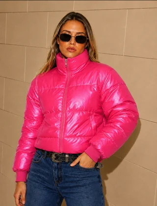 Campera Puffer Metalizada Velvet Pink GUK2039 - Vista 2