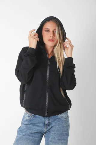 Campera Siena Black Algodon con Cierres con Brillos GUK166 - Vista 2