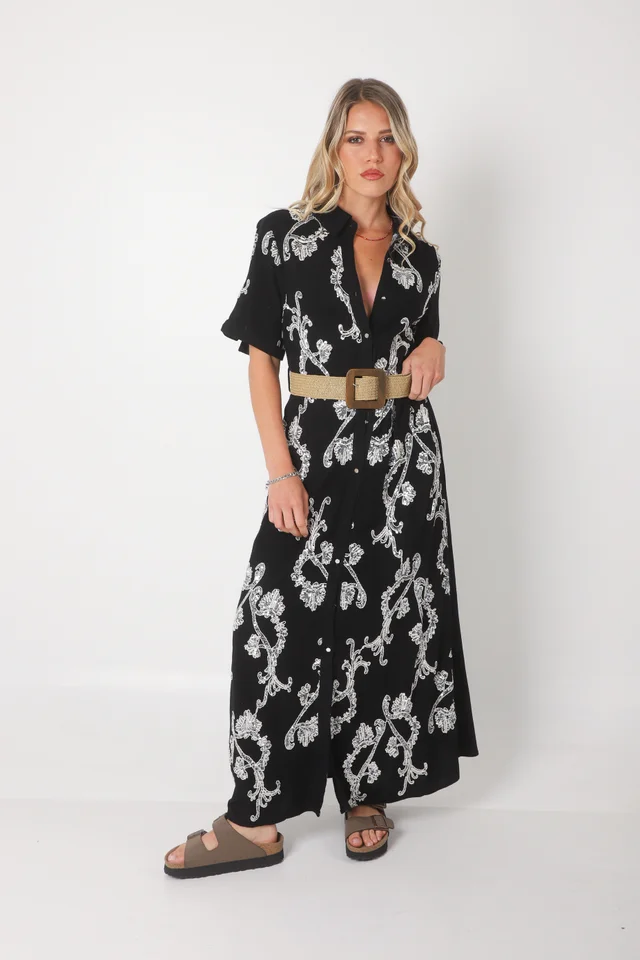 Vestido LAVIN Camisero de Lino Bordado GU0539