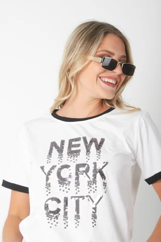 Remera New York Lentejuelas Bordes Negros GU5086 - Vista 2