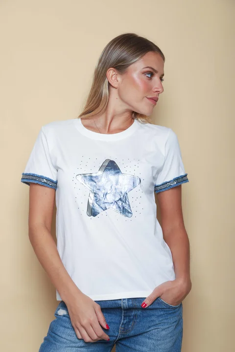 Remera AZZURA STAR C/ Relieve y Strass GU5117