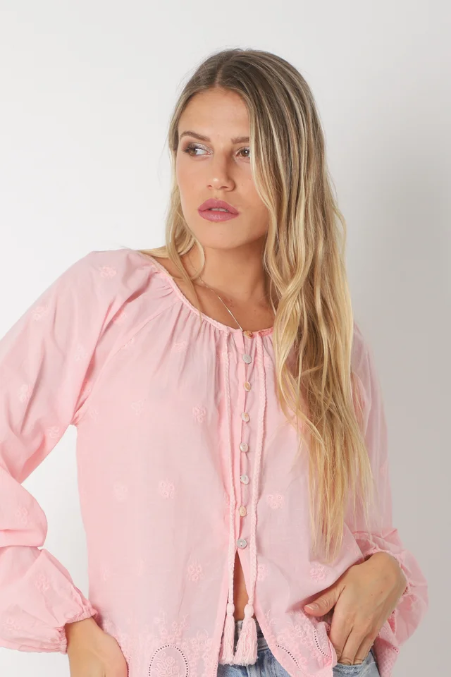 Blusa RONNEY Bordada Con Tiras GU70122