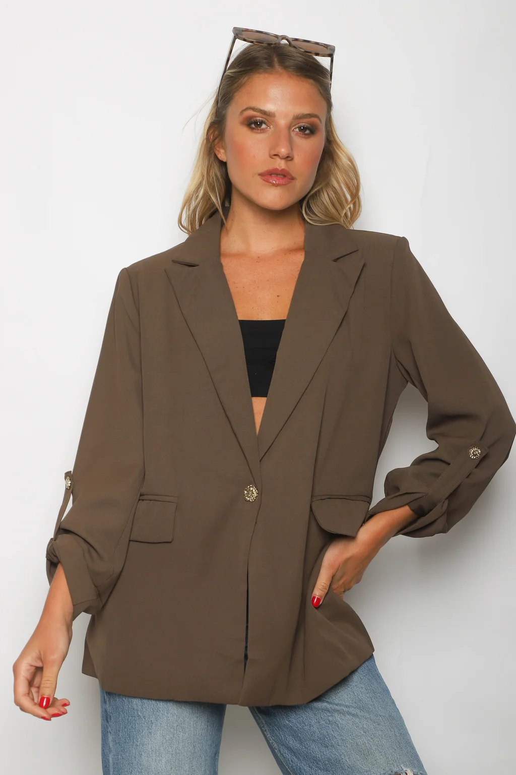 Blazer VICENA Sastrero Forrado con Boton Strass GUP33021