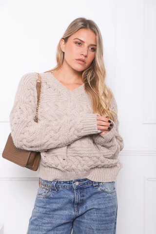 Sweater BABILON Trenzado Escote V GU405837 - Vista 3
