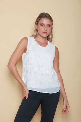 Musculosa LARA Gasa Forrada y Bordada c/Lentejuelas GUK70163 - Vista 2