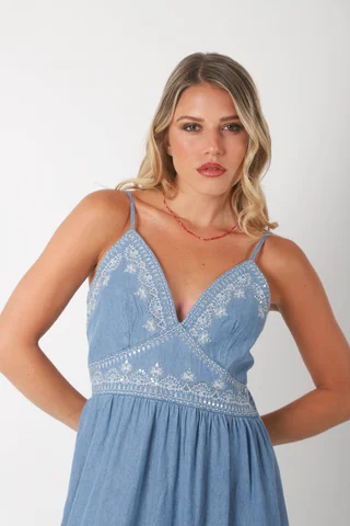 Vestido TAORMINA de Jean Cruzado c/ Bordado GU0559 - Vista 5