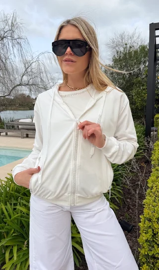 Campera Siena Beige Algodon con Cierres con Brillos GUK166 - Vista 6