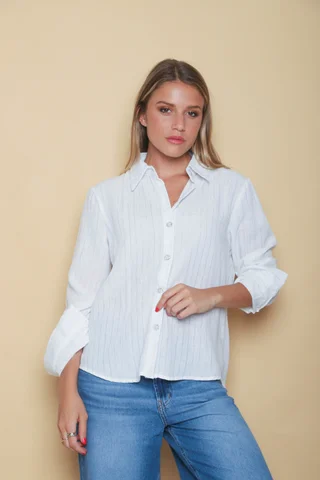 Camisa BANERY de Lino Raya Lurex Botones c/ Brillo GUK70186 - Vista 2