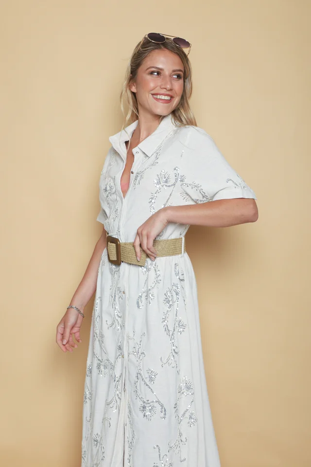 Vestido LAVIN Camisero de Lino Bordado GU0539