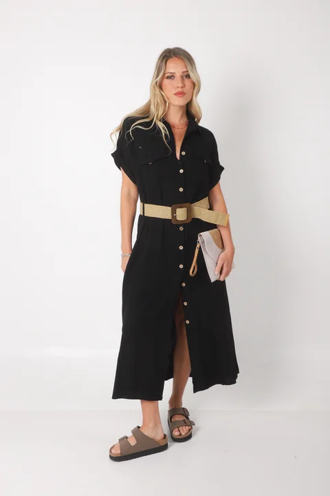 Vestido KAVALI Camisero Lino c/ Cinto GU0548