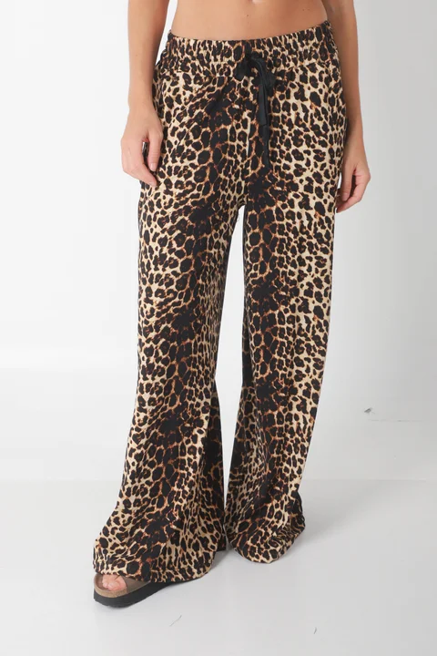 Pantalon Leopard Print Modal con Tiras