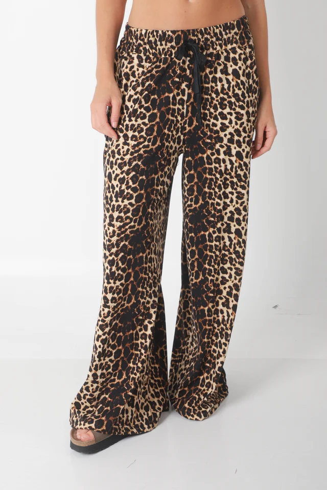 Pantalon Leopard Print Modal con Tiras