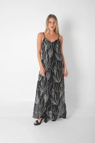 Vestido SANSA de Lino Forrado c/ Lentejuelas Bordadas GU70142 - Vista 5