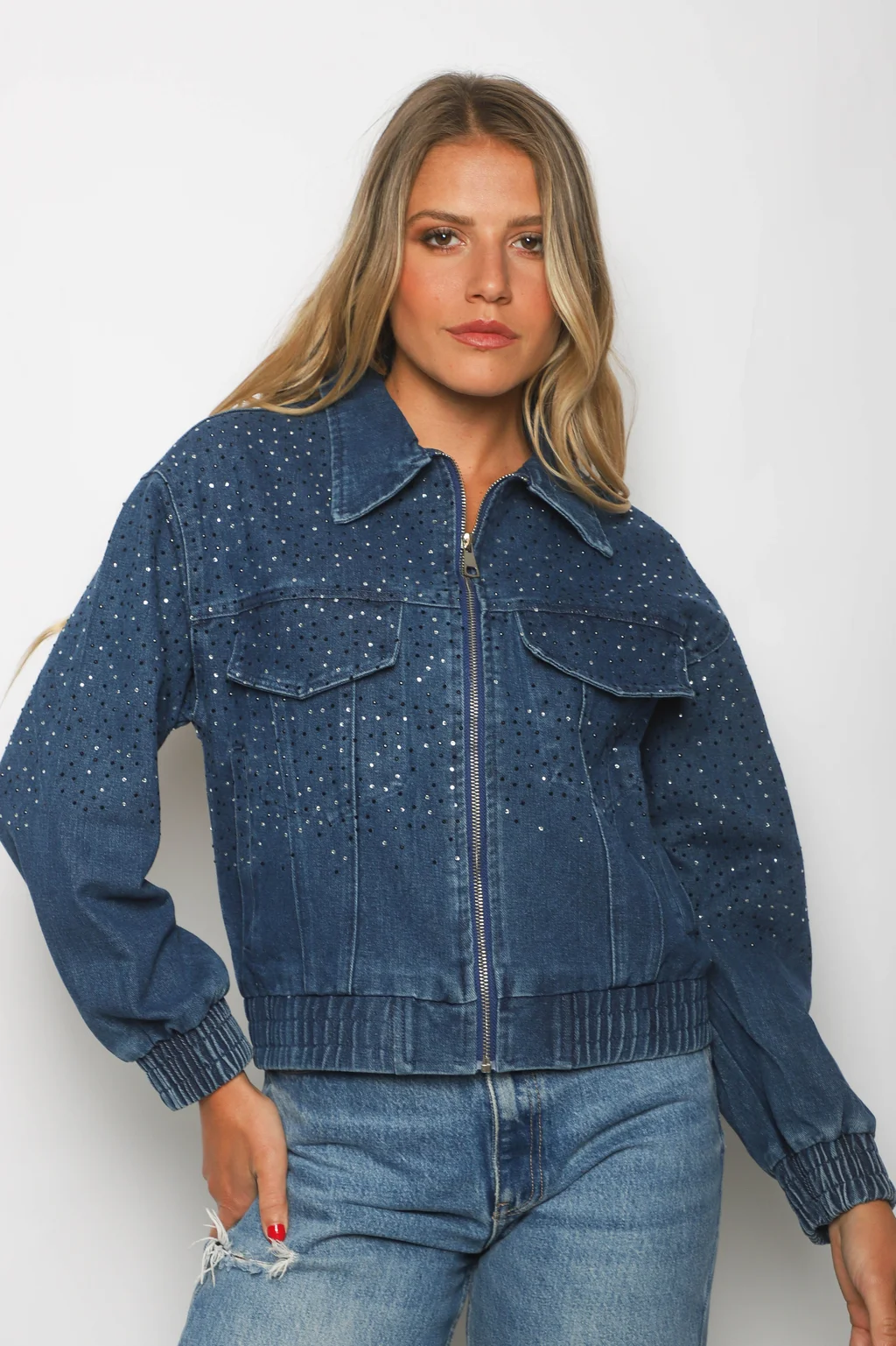Campera Jean Vakz con Cierre y Strass GU70014