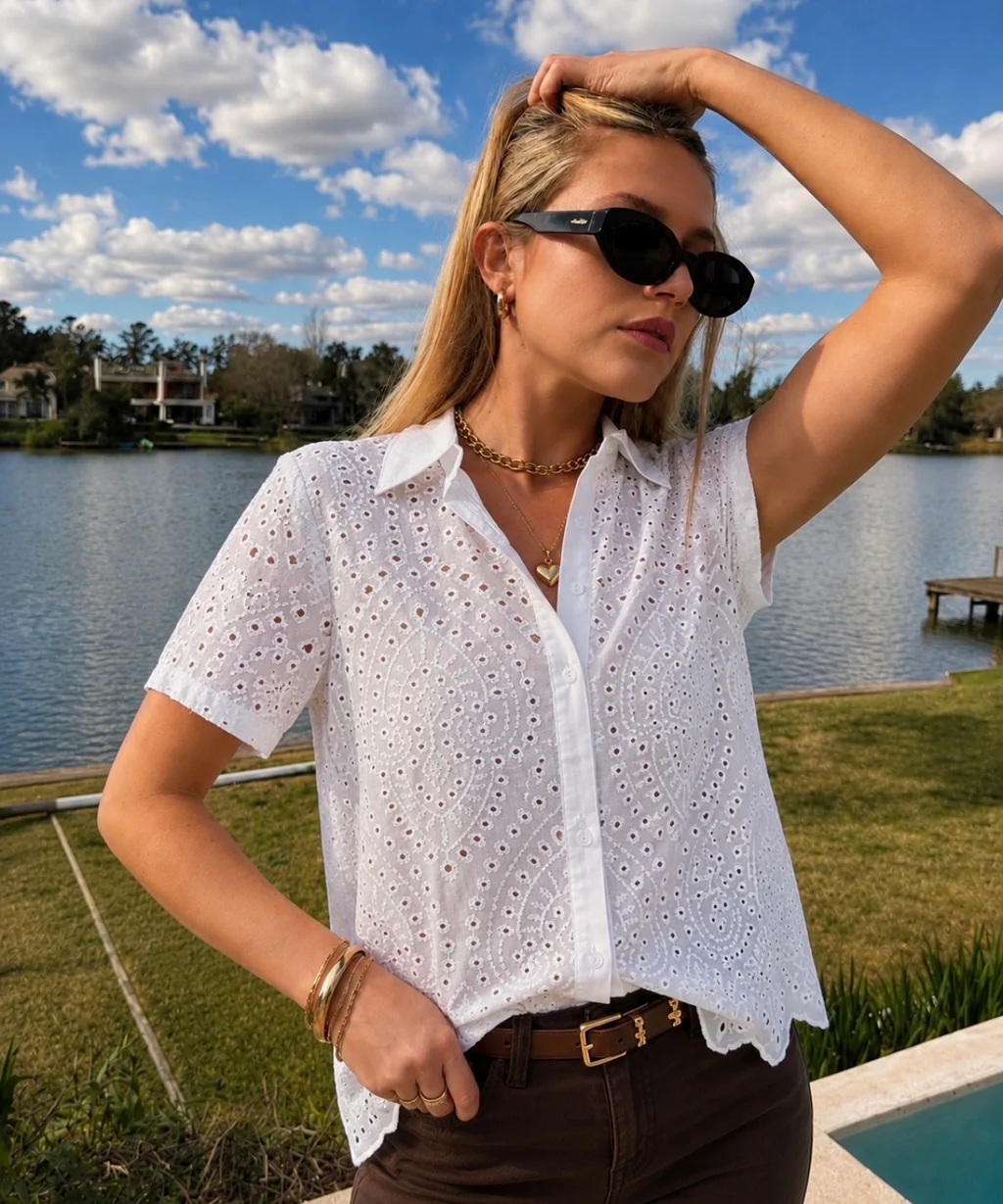 Camisa BLONDA Broderie Manga Corta GUK70107