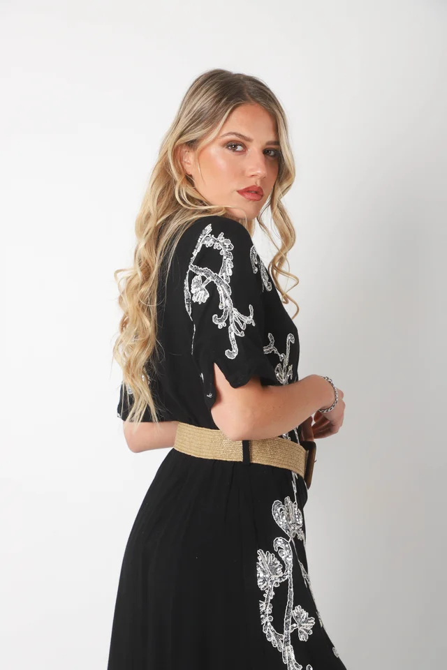 Vestido LAVIN Camisero de Lino Bordado GU0539