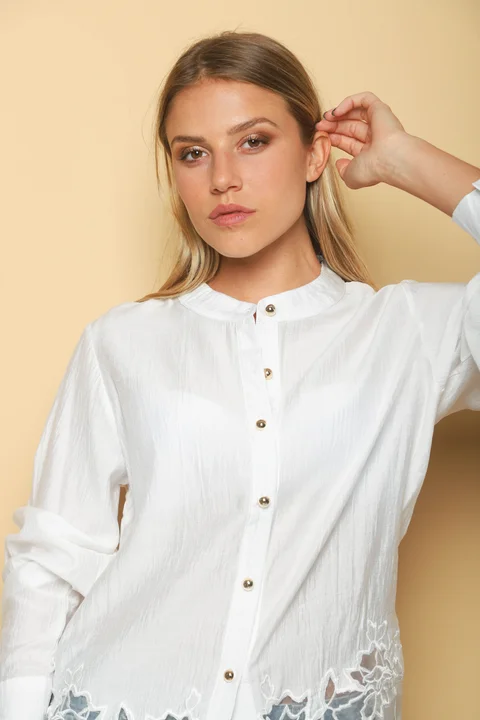 Camisa VINAR Cuello Mao Bordada con Tul GU0336