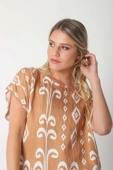 Blusa Lino Amplia Chenay Rombo c/ Strass  GU6130N