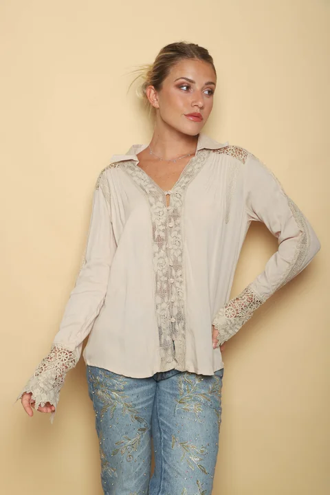 Camisa ZANETT Broderie con Encaje GUK61