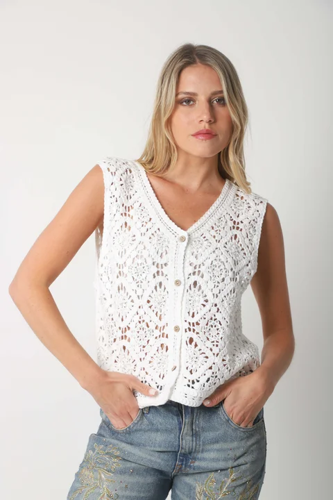 Chaleco Crochet ANAIS c/ mini lentejuelas GU3010