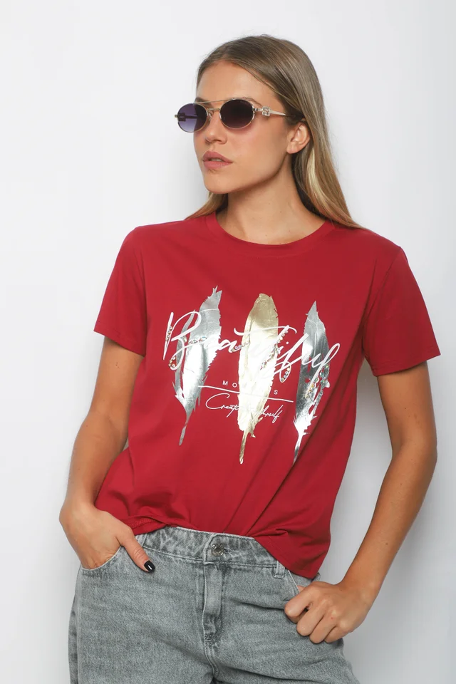 Remera BEAUTIFUL PLUMAS c/ Piedras GUJ5223
