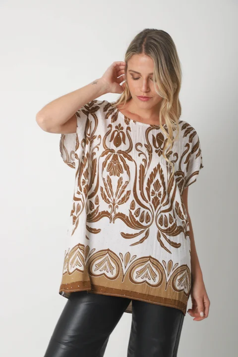 Blusa Lino Amplia Chenay Sandy c/ Strass  GU6130N