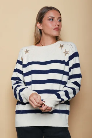 Sweater GINETTE Rayado c/aplique GUL848   - Vista 6