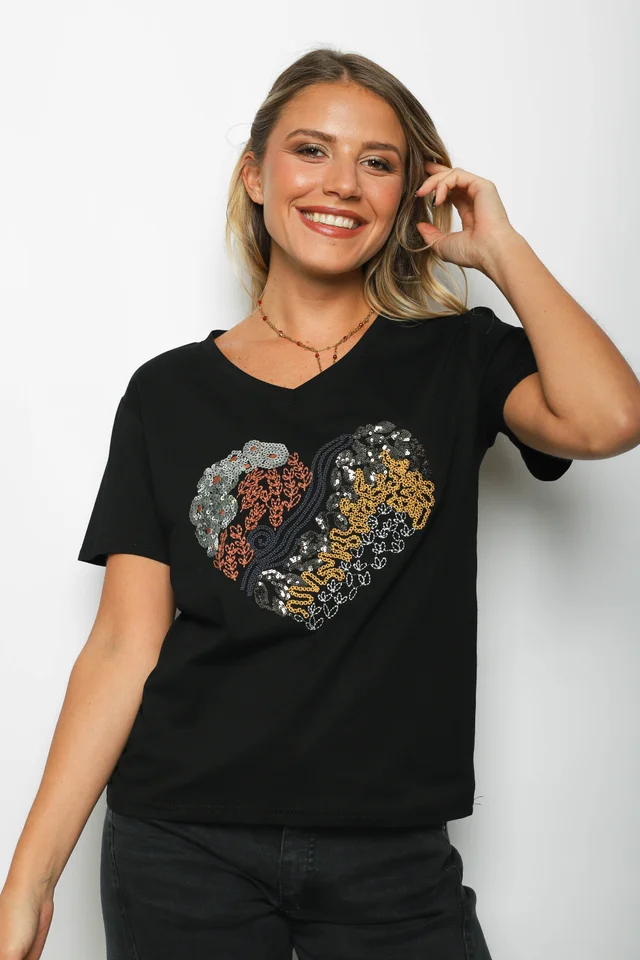 Remera LOVE YOU CORAZON Lentejuelas GUJ5211