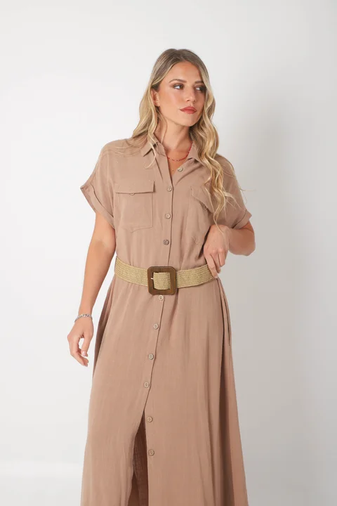 Vestido KAVALI Camisero Lino c/ Cinto GU0548