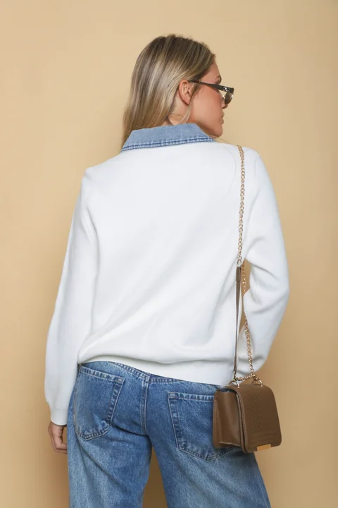 Sweater NEW YORK con jean y perlas en cuello GU67702