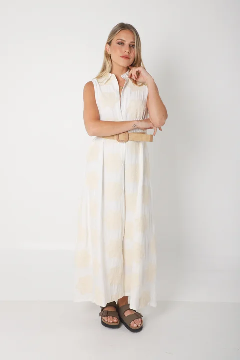 Vestido LOOK Camisero de LINO Bordado Con Cinto GU250114