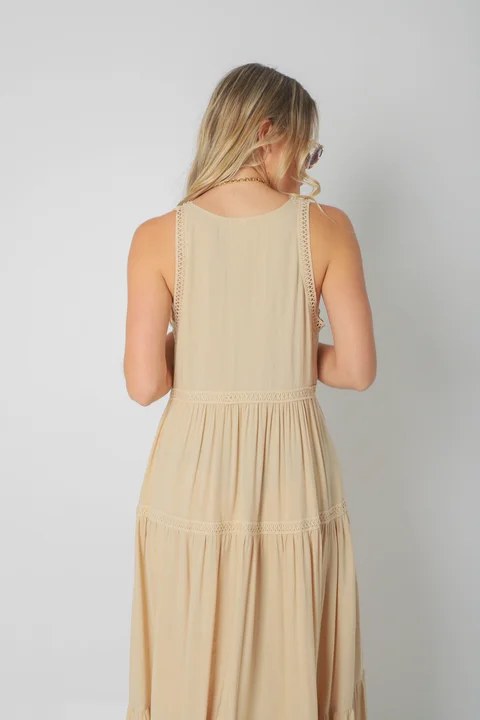 Vestido MURIEL de lino c/ guardas Guipiure GU2523