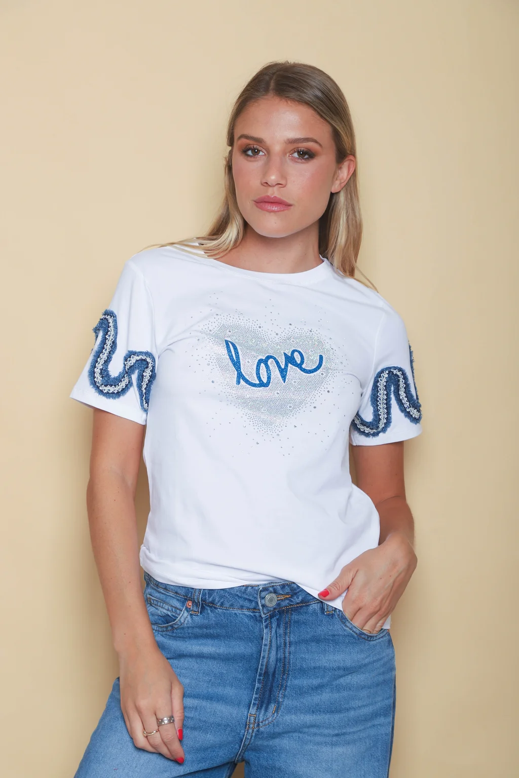 Remera BLUE LOVE STRASS GU7490