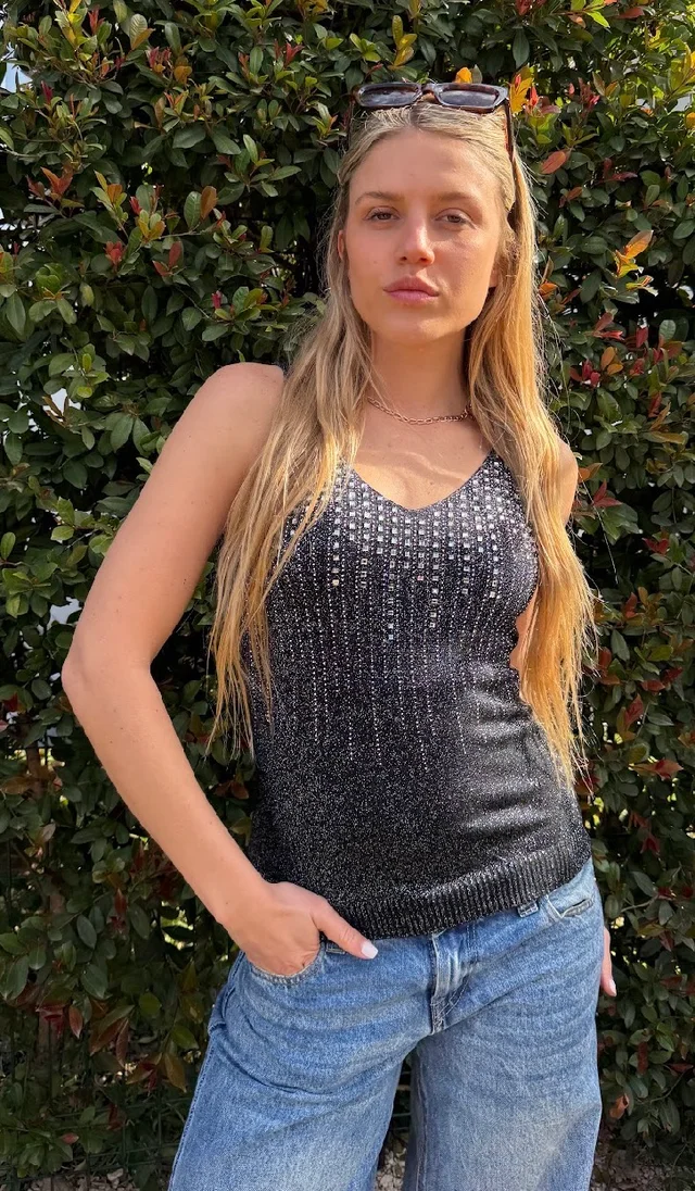 Musculosa LUMIER LUREX Tejida Lurex con Tacha Cuadradas GU5524