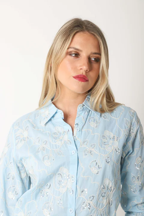 Camisa MISS Flores Bordadas y Lentejuelas GU5195
