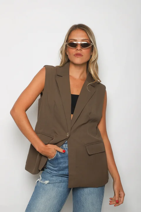 Chaleco LARGO ZEK Sastrero Forrado con Boton Brillo GUP33022