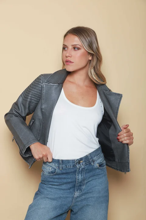 Campera Cartney Grey Cruzada Eco Cuero GU78304