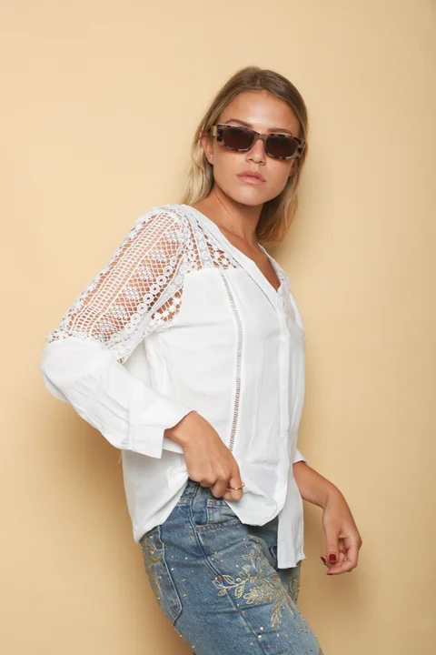 Camisa ASIA Cuello V Mangas Caladas GUK4