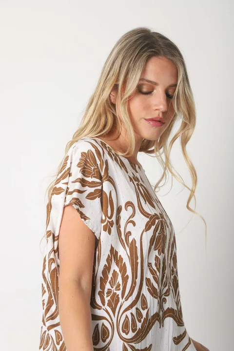 Blusa Lino Amplia Chenay Sandy c/ Strass  GU6130N