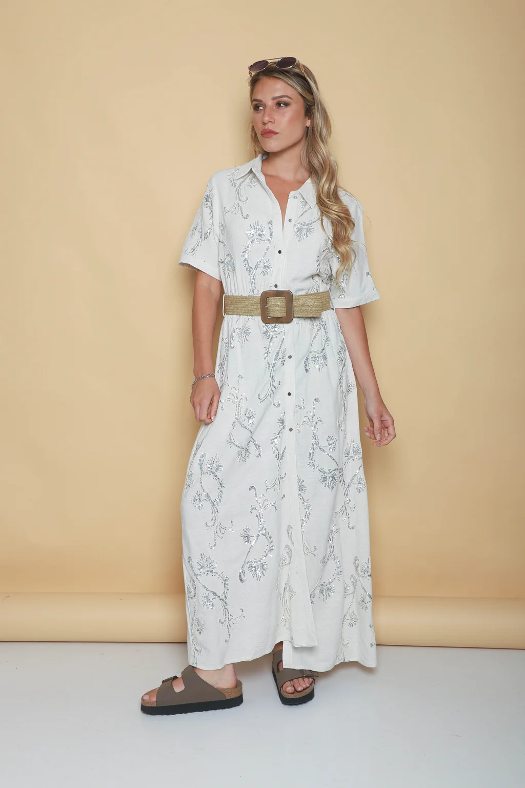Vestido LAVIN Camisero de Lino Bordado GU0539