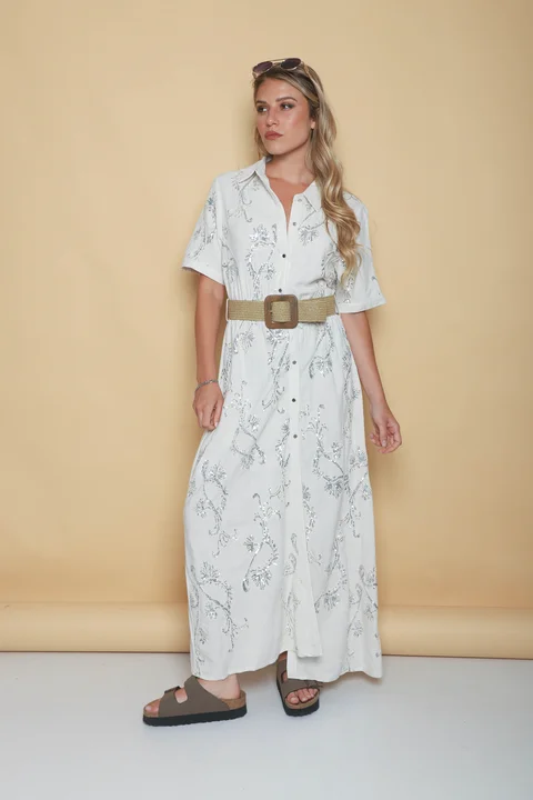 Vestido LAVIN Camisero de Lino Bordado GU0539