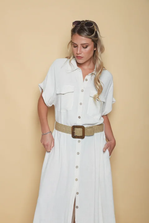 Vestido KAVALI Camisero Lino c/ Cinto GU0548