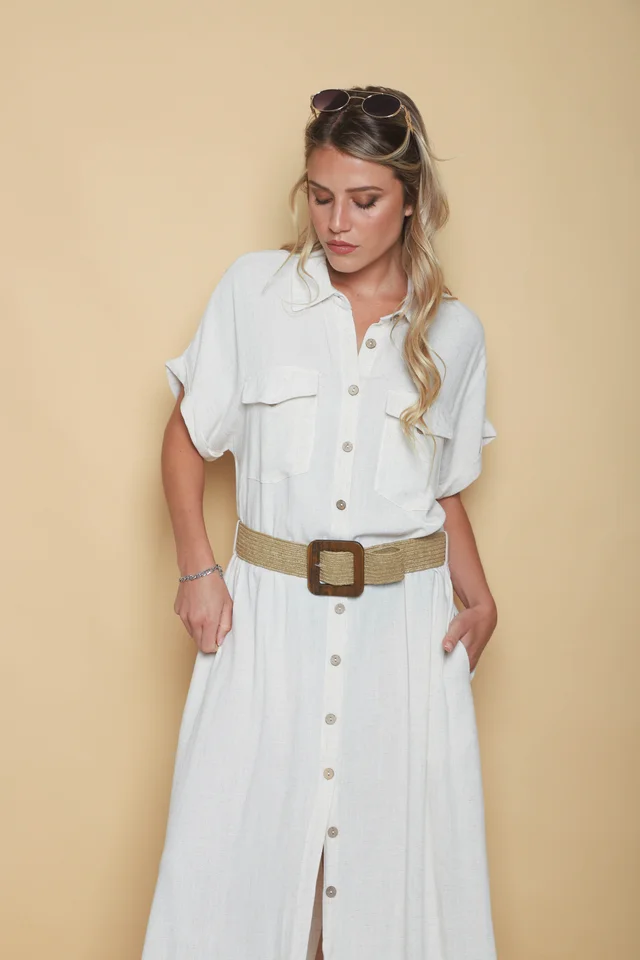 Vestido KAVALI Camisero Lino c/ Cinto GU0548